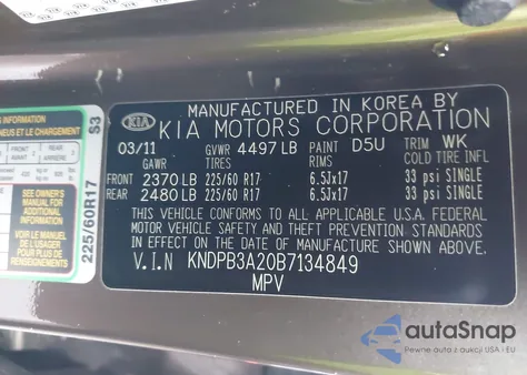 2011 Kia Sportage Lx from USA, damaged, VIN KNDPB3A20B7134849